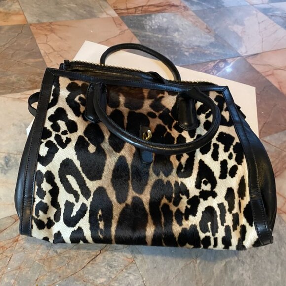 Cavalcanti Leopard Print Genuine Leather Italian Handbag – Black Accents - Picture 3 of 4